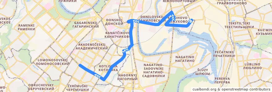 Mapa del recorrido Автобус 44: Метро "Кожуховская" => Метро "Профсоюзная" de la línea  en Moskou.
