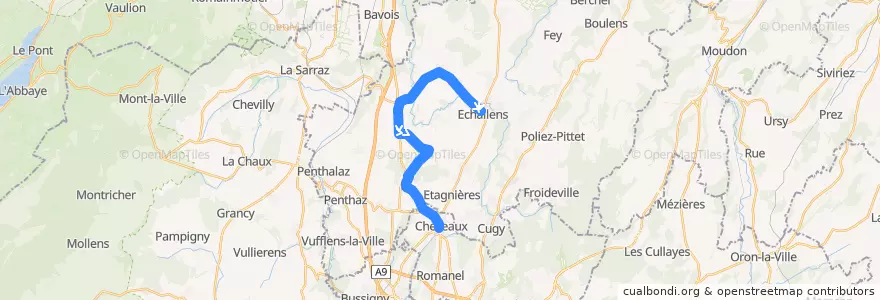 Mapa del recorrido Echallens - Bettens - Cheseaux de la línea  en District du Gros-de-Vaud.