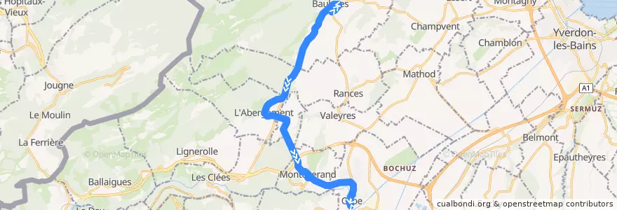 Mapa del recorrido Baulmes - Orbe de la línea  en District du Jura-Nord vaudois.