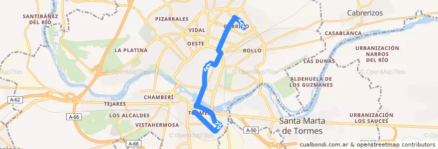 Mapa del recorrido 3. Garrido → Plaza → San José de la línea  en Salamanque.