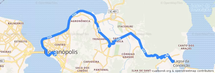 Mapa del recorrido Ônibus 320: Lagoa da Conceição Semidireto , TICEN => TILAG de la línea  en Флорианополис.