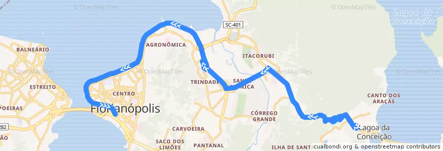 Mapa del recorrido Ônibus 320: Lagoa da Conceição Semidireto, TILAG => TICEN de la línea  en فلرینو پولیس.