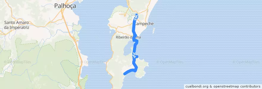 Mapa del recorrido Ônibus 564: Pântano do Sul, TIRIO => Bairro, Volta de la línea  en Florianópolis.