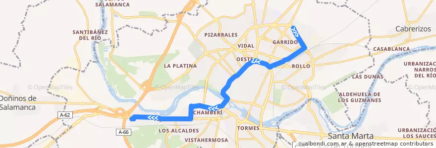 Mapa del recorrido 11. Los Cipreses → Buenos Aires (Por Hospitales) de la línea  en Salamanca.