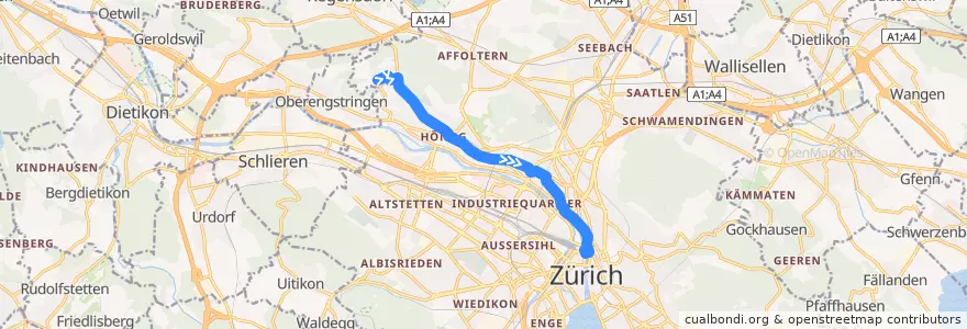Mapa del recorrido Bus 46: Zürich, Rütihof → Bahnhofquai/HB de la línea  en Zurich.