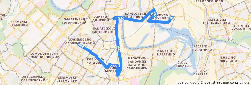 Mapa del recorrido Автобус 142: Метро "Кожуховская" => Метро "Академическая" de la línea  en Москва.