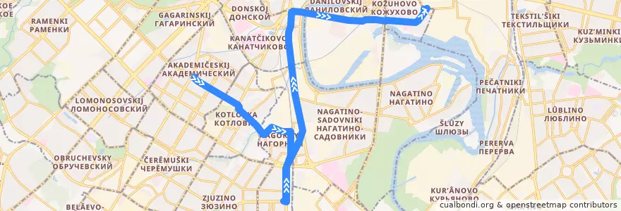 Mapa del recorrido Автобус 142: Метро "Академическая" => Метро "Кожуховская" de la línea  en Moskau.