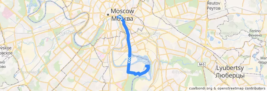 Mapa del recorrido Автобус 156: Котельническая набережная - Нагатинский затон de la línea  en Moscow.