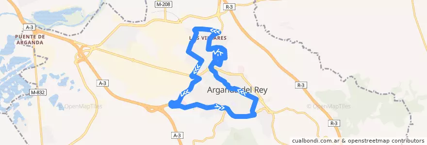 Mapa del recorrido 5 Circular de Arganda de la línea  en Arganda del Rey.
