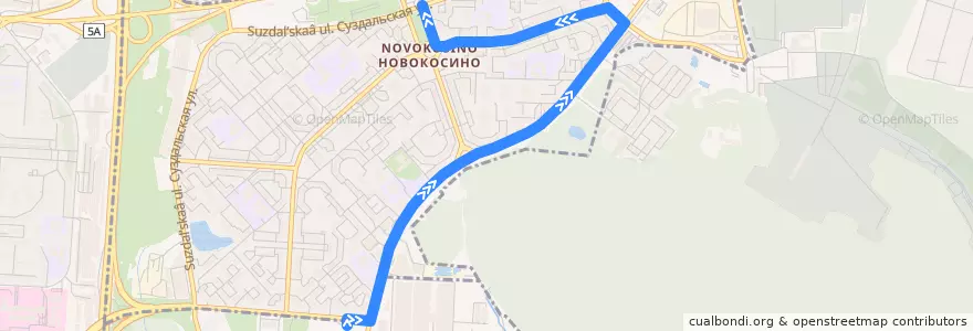 Mapa del recorrido Автобус 811к: 3-й микрорайон Новокосина - Метро "Новокосино" de la línea  en Novokosino District.
