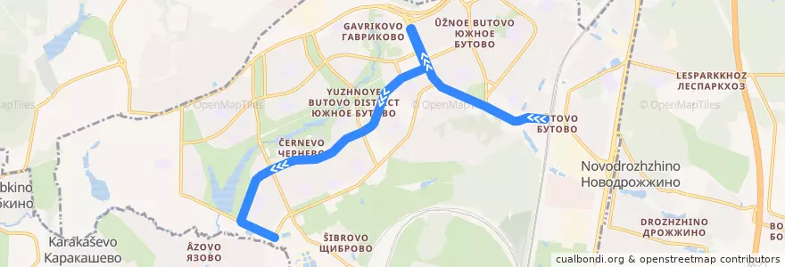 Mapa del recorrido Автобус 293: станция Бутово - Остафьевская улица de la línea  en район Южное Бутово.