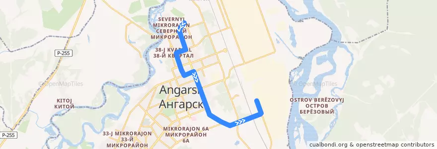 Mapa del recorrido Трамвай 1: Сангородок — ТЭЦ-9 de la línea  en Ангарский городской округ.