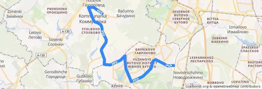 Mapa del recorrido Автобус 288: Микрорайон "Эдальго" - cтанция Бутово de la línea  en Москва.