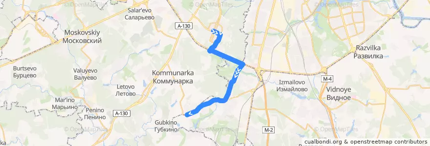 Mapa del recorrido Автобус 165: Станция метро "Ясенево" - Комплекс "В" Южного Бутово de la línea  en Südwestlicher Verwaltungsbezirk.