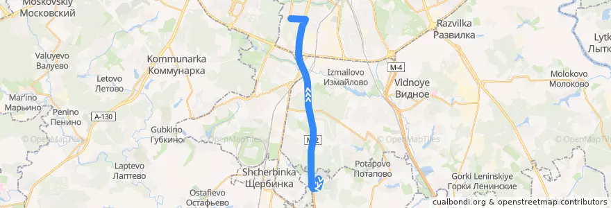 Mapa del recorrido Автобус №819: Щербинское кладбище - Улица Академика Янгеля de la línea  en Centraal Federaal District.