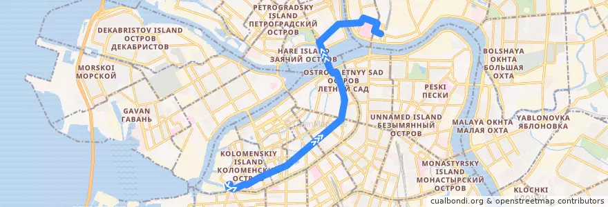 Mapa del recorrido Трамвай № 3: площадь Репина => площадь Ленина de la línea  en Санкт-Петербург.