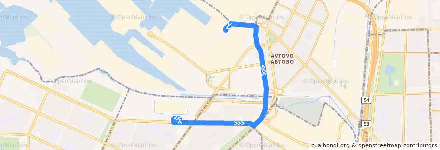 Mapa del recorrido Трамвай № 56: улица Маршала Казакова, 22 => Северная верфь de la línea  en Кировский район.