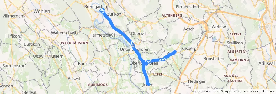 Mapa del recorrido Bus 231: Bremgarten AG, Bahnhof => Arni AG, Stockacker => Jonen, Taverne (Weg A) de la línea  en Bezirk Bremgarten.
