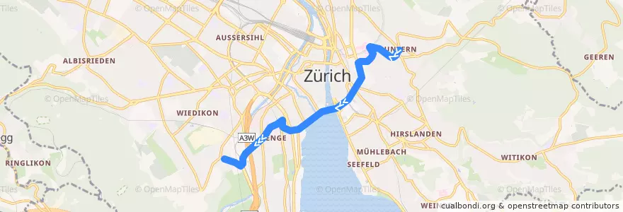Mapa del recorrido Tram 5: Kirche Fluntern → Laubegg de la línea  en Zürich.