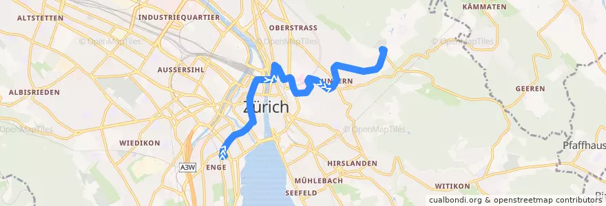 Mapa del recorrido Tram 6: Bahnhof Enge → Zoo de la línea  en Zürich.