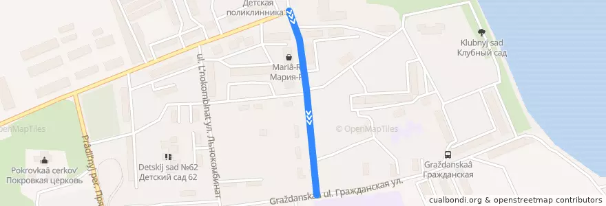 Mapa del recorrido Гражданская-ЦГБ-Мост-Вокзал de la línea  en городской округ Бийск.