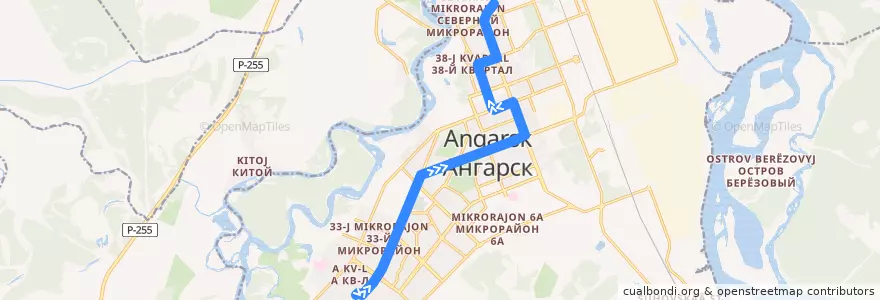 Mapa del recorrido Трамвай 6: Сангородок — 205-й квартал de la línea  en Ангарский городской округ.