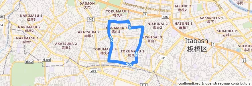 Mapa del recorrido 徳丸循環 de la línea  en 東京都.
