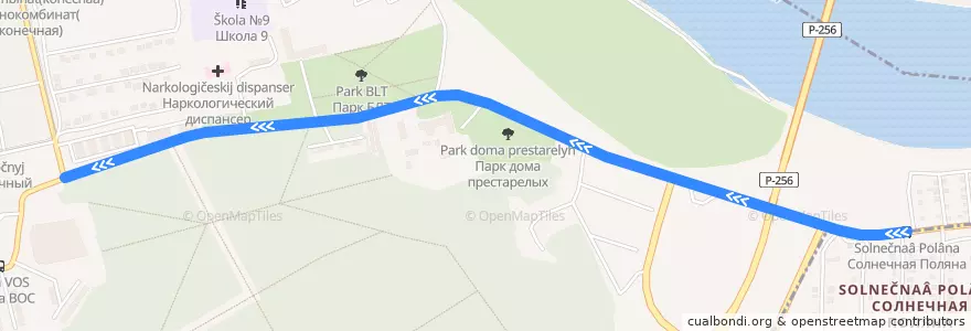 Mapa del recorrido Вокзал-Октябрь-Льнокомбинат-Плодопитомник de la línea  en городской округ Бийск.