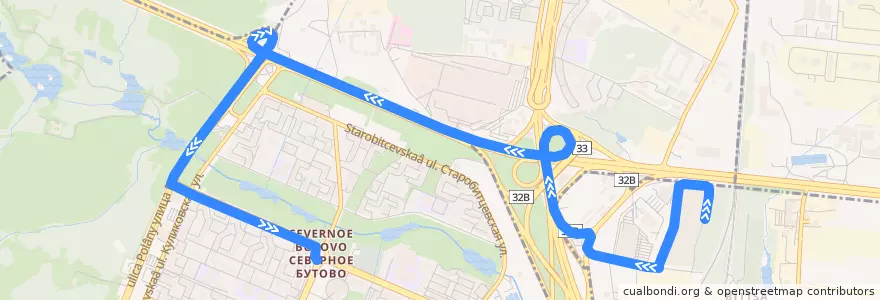 Mapa del recorrido Автобус №965: ТК «Лужайка» - Метро «Бульвар Дмитрия Донского» de la línea  en Moscou.