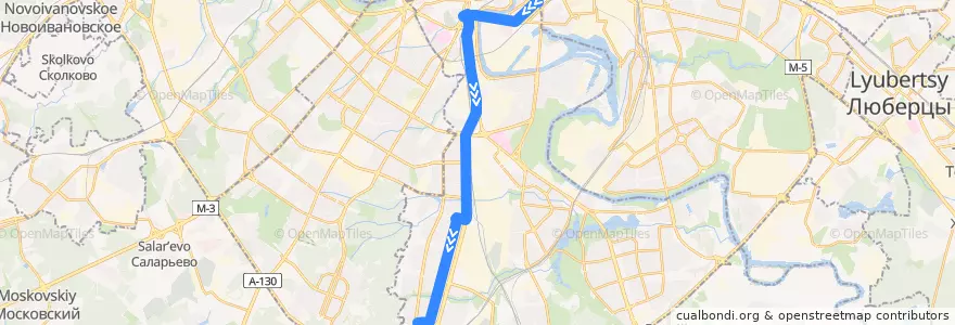Mapa del recorrido Автобус 147: станция метро "Автозаводская" - Улица Академика Янгеля de la línea  en Южный административный округ.