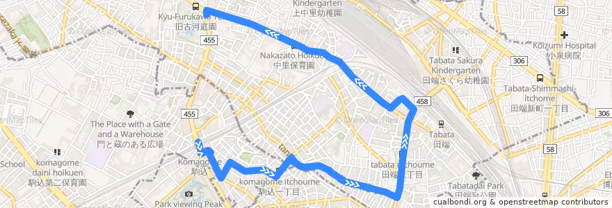 Mapa del recorrido Kバス de la línea  en Tokyo.