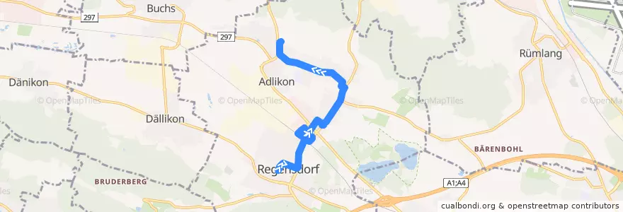 Mapa del recorrido Bus 451: Regensdorf, Zentrum => Adlikon b. R., Leematten de la línea  en Regensdorf.