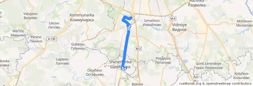 Mapa del recorrido Автобус №848: улица Брусилова - 5-й микрорайон Северного Бутова de la línea  en Südwestlicher Verwaltungsbezirk.