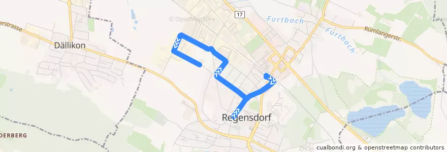 Mapa del recorrido Bus 452: Regensdorf, Zentrum => Sportanlage Wisacher de la línea  en Regensdorf.