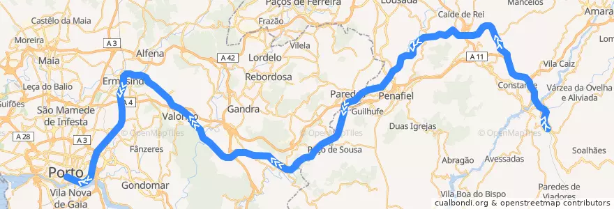 Mapa del recorrido Comboio Urbano: Porto (São Bento) => Marco de Canaveses de la línea  en بورتو.