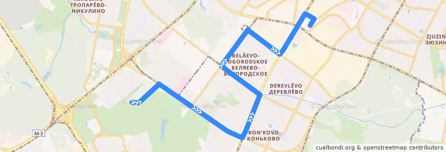 Mapa del recorrido Автобус 295: 9-й микрорайон Тёплого Стана - станция метро "Калужская" de la línea  en Юго-Западный административный округ.