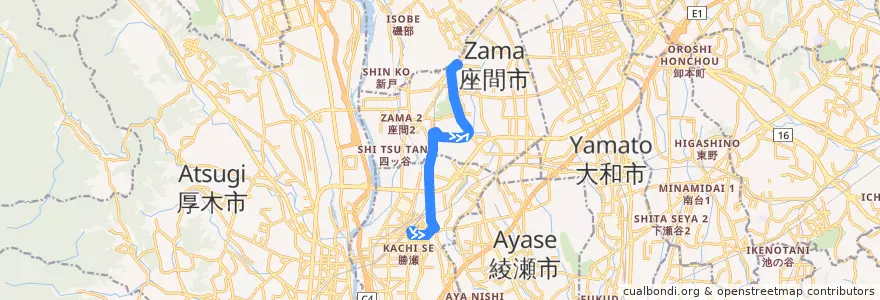 Mapa del recorrido 海10 立野台・座間駅経由 相武台前駅行 de la línea  en 가나가와현.