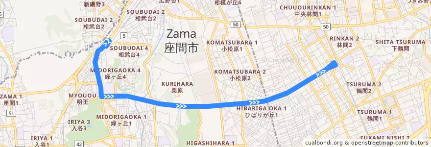 Mapa del recorrido 相武台12系統 de la línea  en 가나가와현.