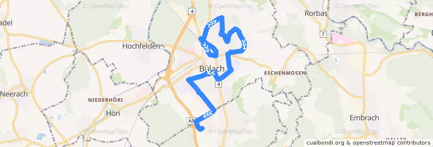 Mapa del recorrido Bus 501: Bülach, Bahnhof => Bachenbülach, Bramenländli de la línea  en Bülach.