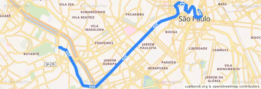 Mapa del recorrido 908T-10 Butantã de la línea  en サンパウロ.