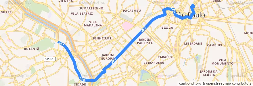 Mapa del recorrido 908T-10 Term. Pq. D. Pedro II de la línea  en São Paulo.