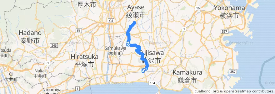 Mapa del recorrido 辻33 綾瀬車庫行 矢崎・駒寄・羽鳥山 de la línea  en 藤沢市.