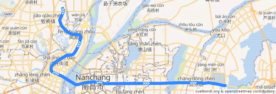 Mapa del recorrido 南昌轨道交通1号线 de la línea  en Nanchang.