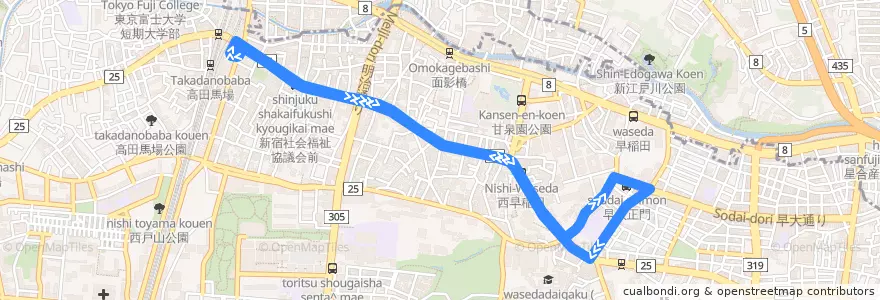 Mapa del recorrido 学02 de la línea  en 新宿区.