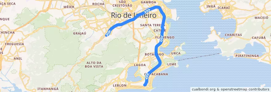 Mapa del recorrido Metrô Rio Linha 1 (Uruguai --> General Osório) de la línea  en Rio de Janeiro.