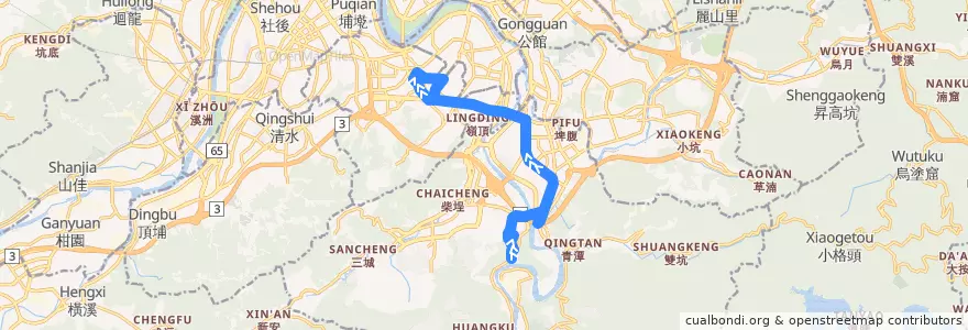 Mapa del recorrido 新北市 綠6 (G6) 新店客運 美之城-捷運新店站-中和 (往程) de la línea  en Nuova Taipei.