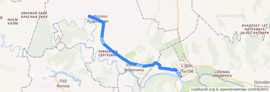 Mapa del recorrido Автобус №275: Льгов (АС) - Кудинцево de la línea  en Льговский район.