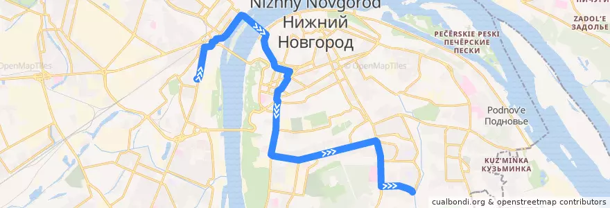Mapa del recorrido Автобус 50: улица Долгополова => микрорайон Кузнечиха-2 de la línea  en городской округ Нижний Новгород.