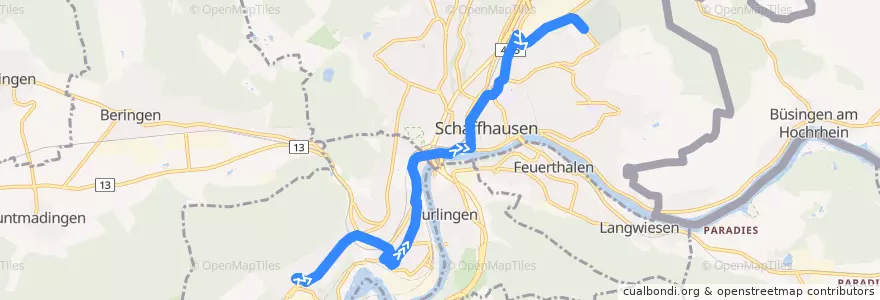 Mapa del recorrido Bus 1: Herbstäcker => Waldfriedhof de la línea  en Шаффхаузен.