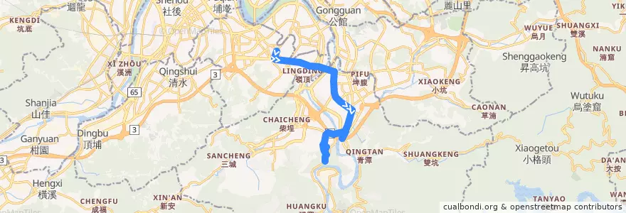 Mapa del recorrido 新北市 綠6 (G6) 新店客運中和-捷運新店站-美之城(返程) de la línea  en Nouveau Taipei.